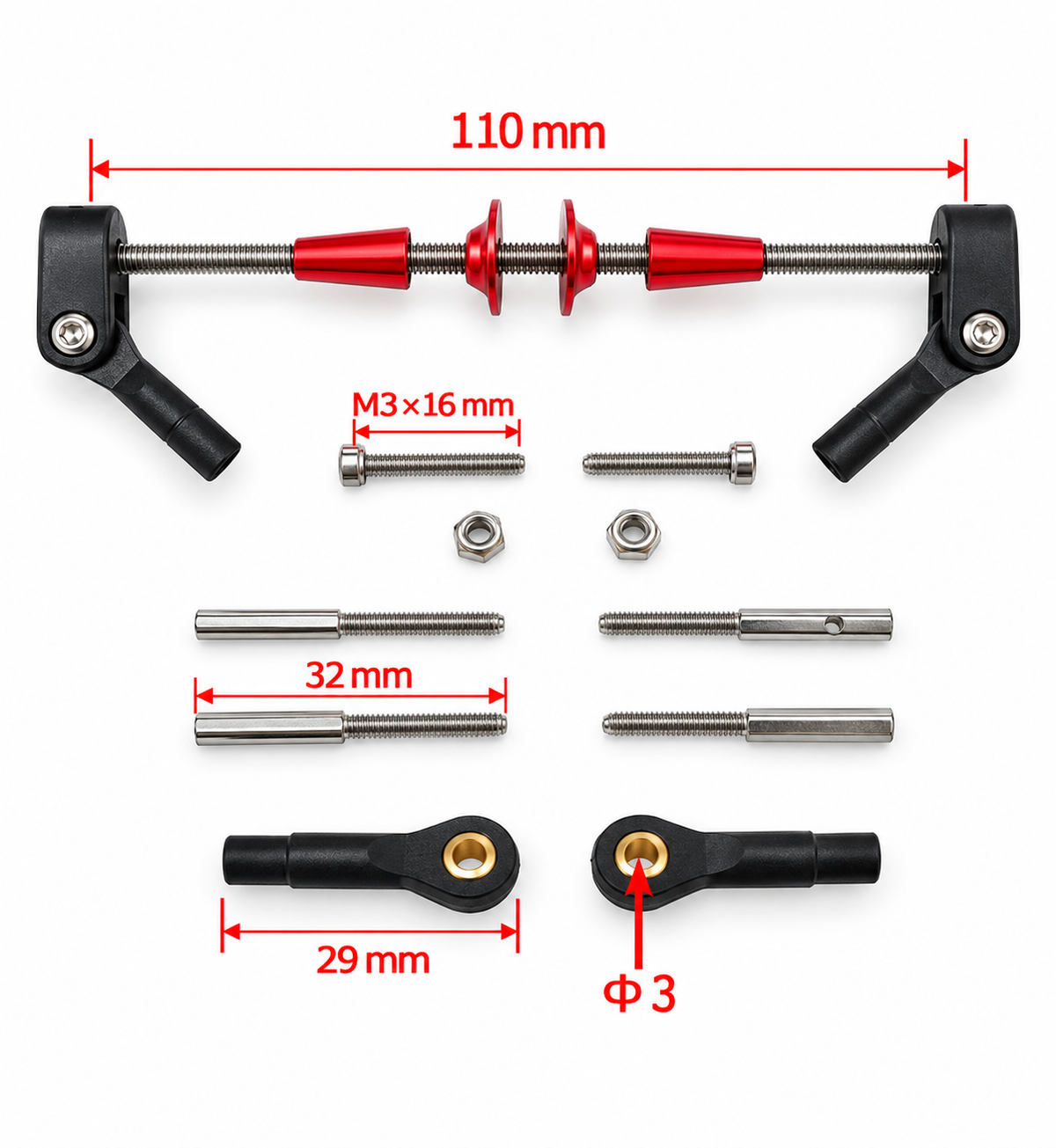 50CC Aluminum Adjustable Control Horn Assembly Dia 4.1 × L110mm