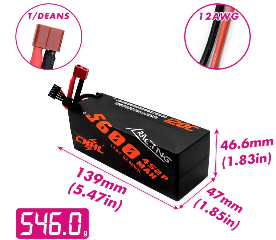 CNHL 5600mAh 14.8V 4S2P 120C Hard Case Lipo Battery with T/Dean Plug
