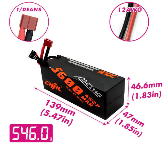 CNHL 5600mAh 14.8V 4S2P 120C Hard Case Lipo Battery with T/Dean Plug