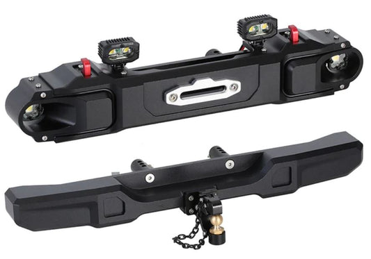 Metal Front Rear Bumpers with Spotlight for 1/6 SCX6 Jeep Wrangler Trail Honcho
