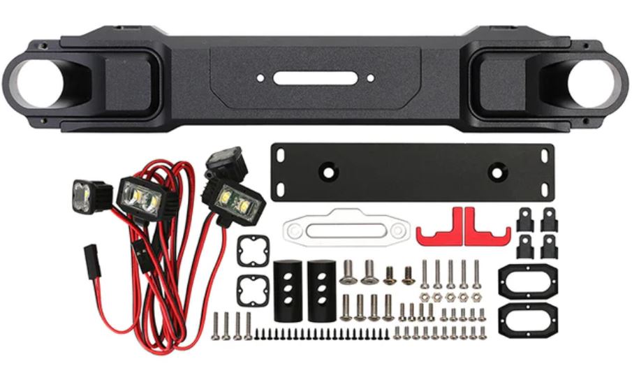 Metal Front Rear Bumpers with Spotlight for 1/6 SCX6 Jeep Wrangler Trail Honcho